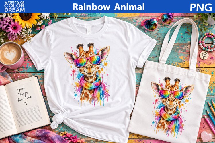 Rainbow Elephant Clipart | Watercolor Animal Sublimation example image 1
