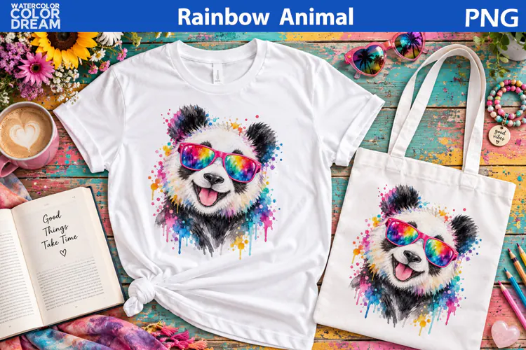 Rainbow Panda Illustration | Colorful Animal Sublimation