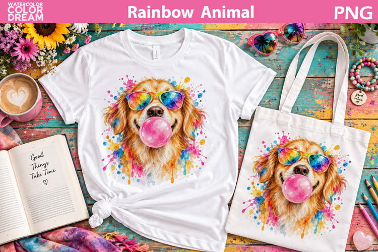Rainbow Golden Retriever | Colorful Dog Sublimation