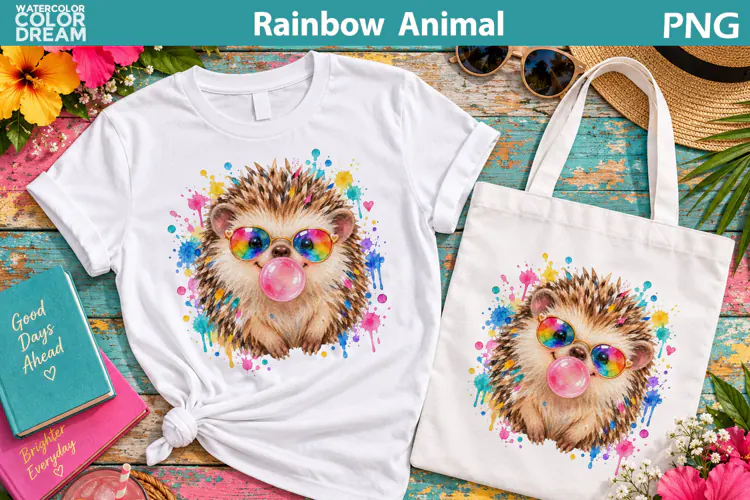 Rainbow Hedgehog Bubble Gum | Watercolor Sublimation