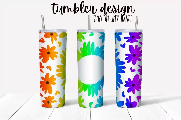 Rainbow Sunflowers Tumbler Wrap Design