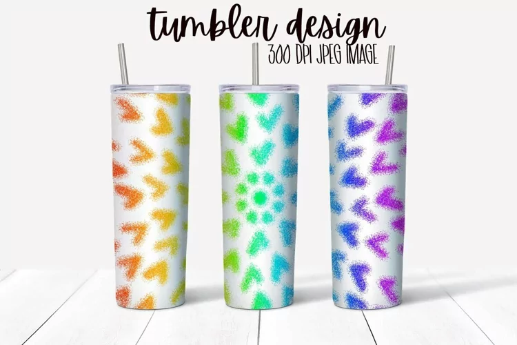 Rainbow Glitter Hearts Tumbler Wrap Design