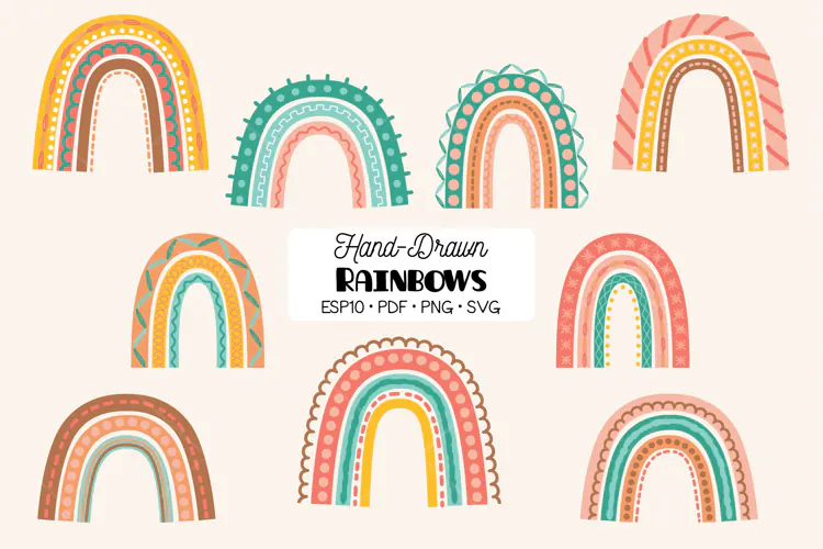 Boho Rainbow Doodles | Soft Color Palette | Cute SVG design