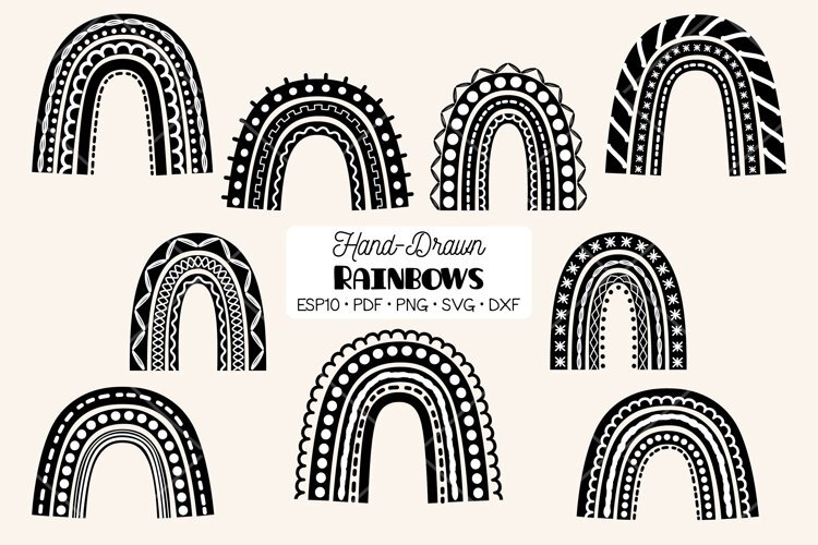 Boho Rainbow Doodles | Black and White| Cute SVG design example image 1