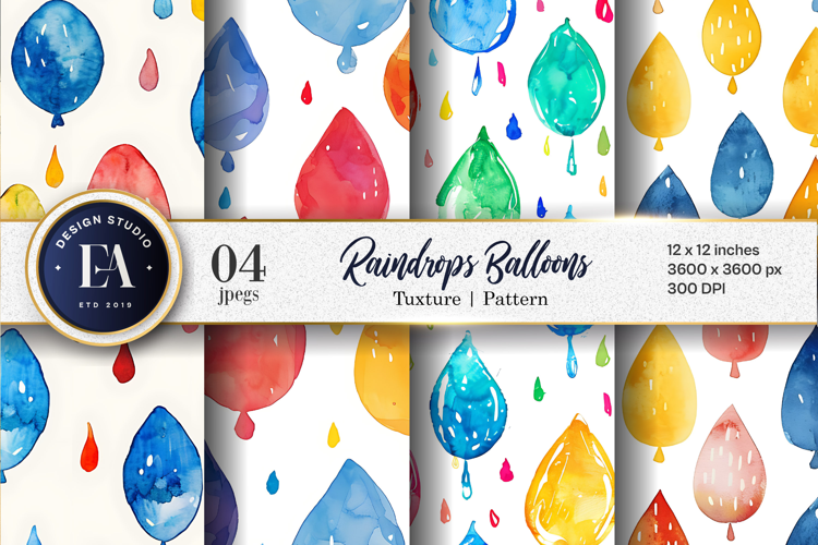Raindrops Shaped Like Balloons Watercolor Quirky Cartoon DP