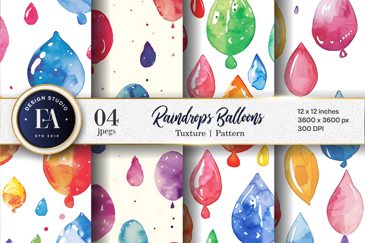 Raindrops Shaped Like Balloons Watercolor Quirky Cartoon DP