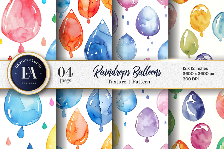 Raindrops Shaped Like Balloons Watercolor Quirky Cartoon DP