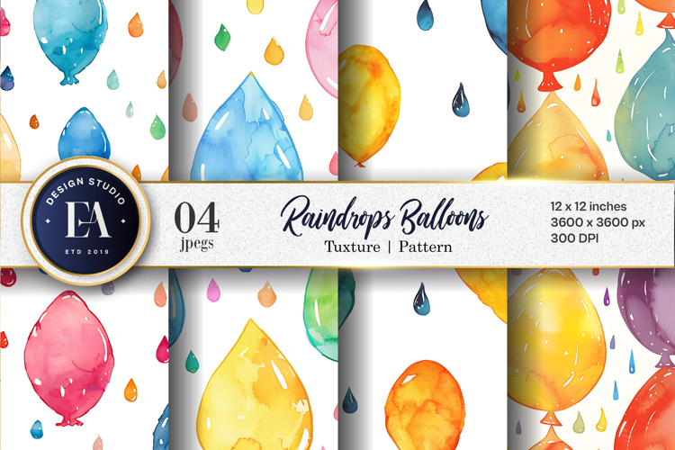 Raindrops Shaped Like Balloons Watercolor Quirky Cartoon DP