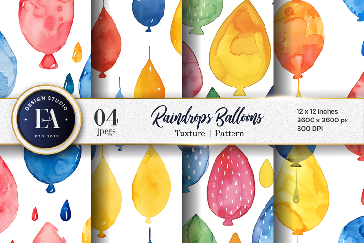 Raindrops Shaped Like Balloons Watercolor Quirky Cartoon DP