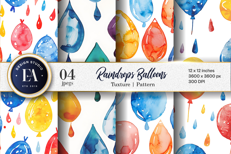 Raindrops Shaped Like Balloons Watercolor Quirky Cartoon DP