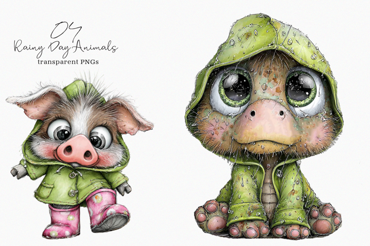 Rainy Day Animals Watercolor Clipart