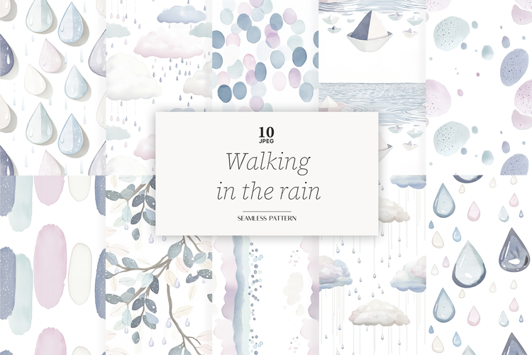 Rainy Day Paper Background | Autumn Rain Seamless Pattern
