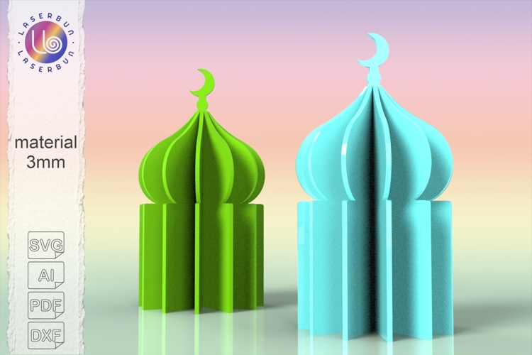 3D Mosque SVG 10×19cm Laser Cut Design with 6 Parts