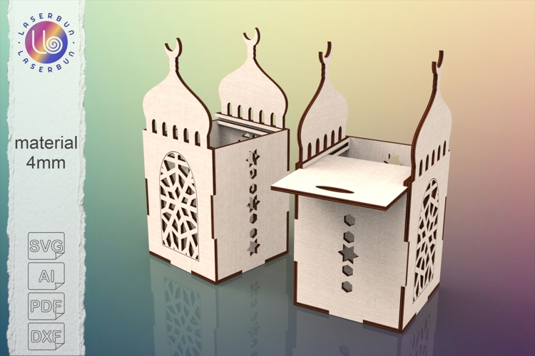 Solid Mosque Gift Box with Sliding Lid Laser Cut for 4mm