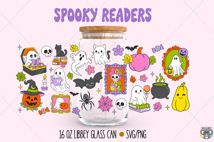 Bookish Ghost Halloween Libbey Glass Wrap, 16oz Libbey Glass
