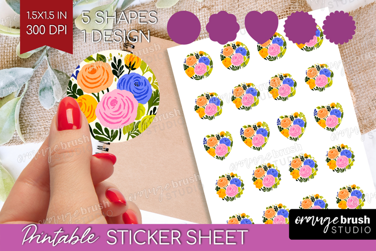 Ranunculus Modern Floral Round Sticker Sping Flower Sticker