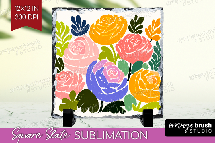 Ranunculus Modern Floral Slate PNG Sping Flower Square Slate