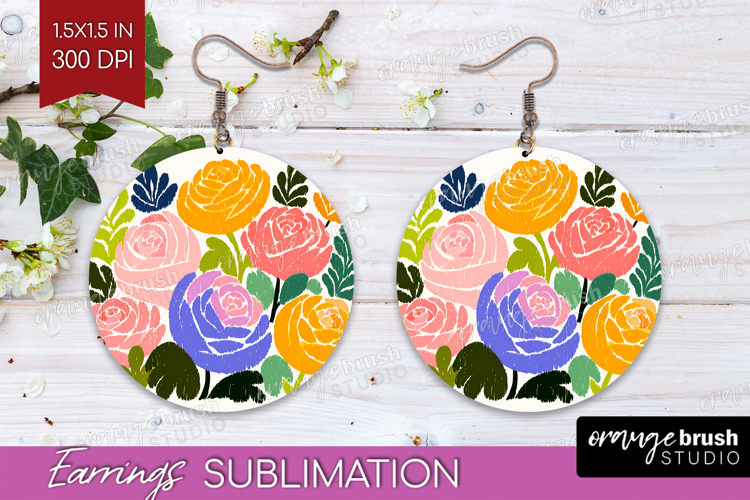 Ranunculus Modern Floral Round Earrings Sping Flower PNG