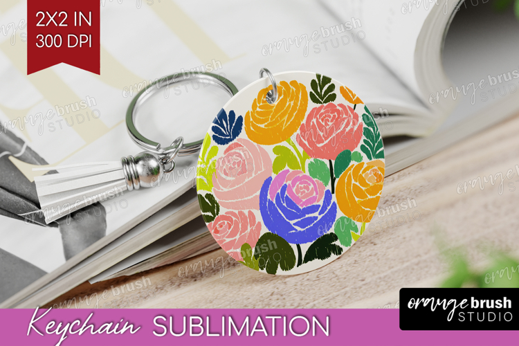 Ranunculus Modern Floral Keychain PNG Sping Flower Keychain