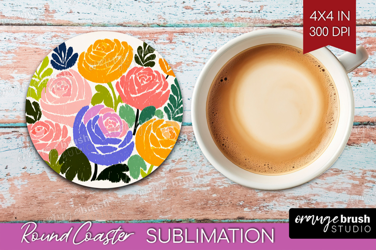 Ranunculus Modern Floral Round Coaster Sping Flower Coaster