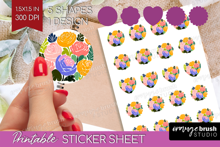 Ranunculus Modern Floral Round Sticker Sping Flower Sticker