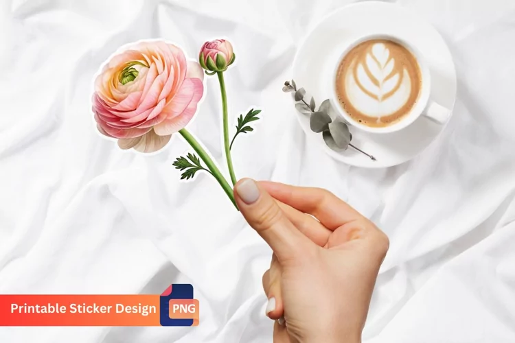 Ranunculus Flower Sticker, Beautiful Floral Sticker