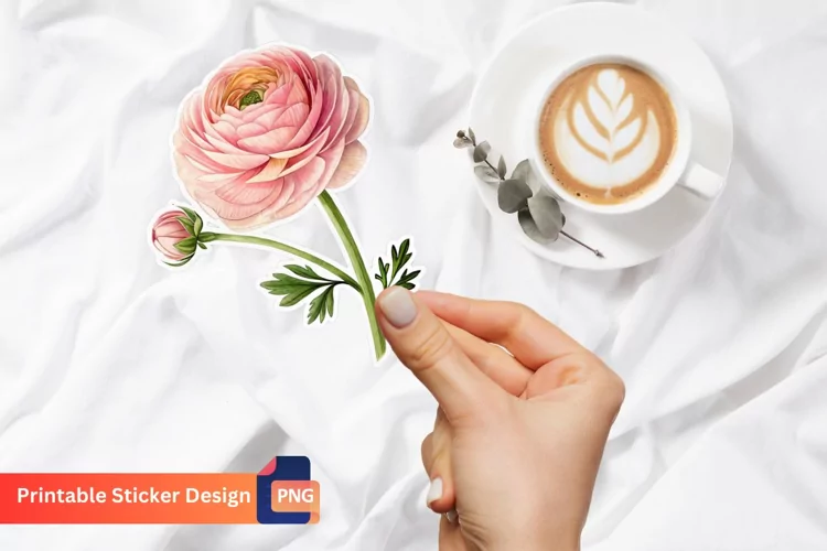 Ranunculus Flower Sticker, Beautiful Floral Sticker