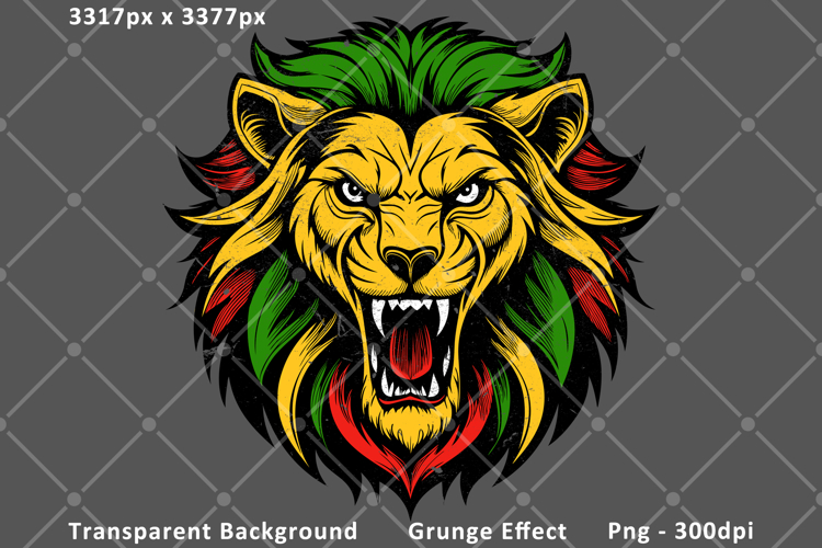 Rasta Lion - Red Gold & Green Png T-Shirt Sublimation