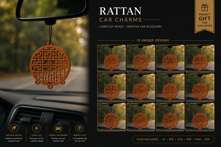 Rattan Car Charms laser Cut Wood Creative Car Accessory BUND