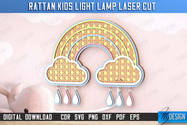 Rattan Kids Lamp Laser Cut | 3D Wall Lantern | Rainbow | CNC example image 1