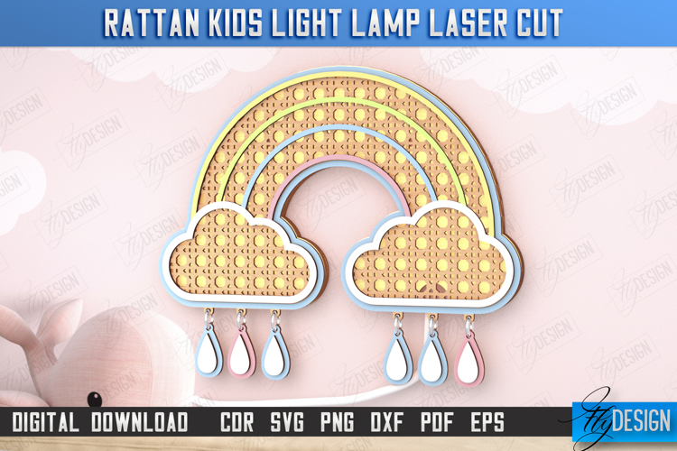 Rattan Kids Lamp Laser Cut | 3D Wall Lantern | Rainbow | CNC