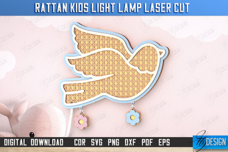 Rattan Kids Lamp Laser Cut | 3D Wall Lantern | Dove | CNC example image 1