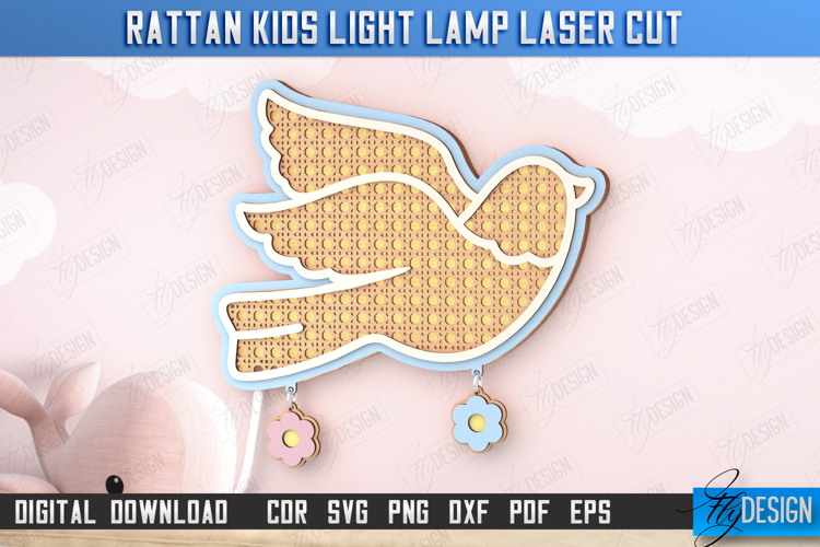 Rattan Kids Lamp Laser Cut | 3D Wall Lantern | Dove | CNC