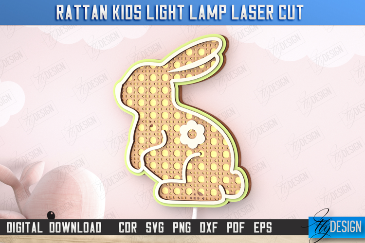 Rattan Kids Lamp Laser Cut | 3D Wall Lantern | Bunny | CNC