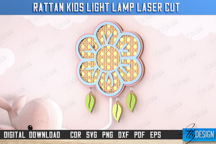 Rattan Kids Lamp Laser Cut | 3D Wall Lantern | Flower | CNC