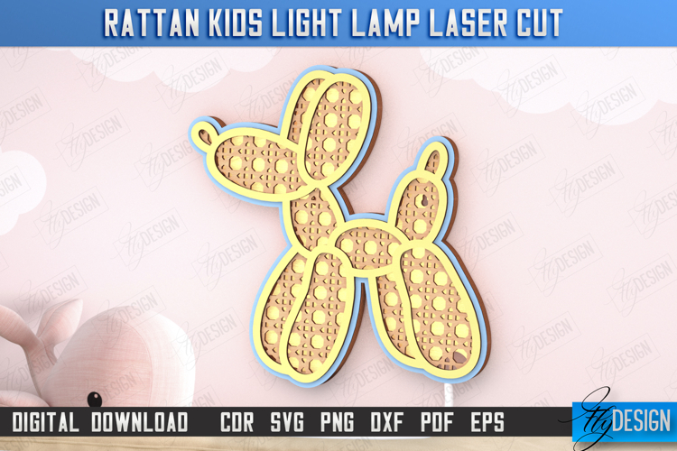Rattan Kids Lamp Laser Cut | 3D Wall Lantern | Ballon | CNC