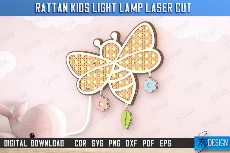 Rattan Kids Lamp Laser Cut | 3D Wall Lantern | Bee | CNC