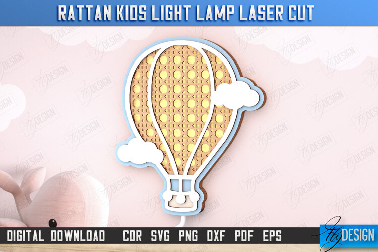 Rattan Kids Lamp Laser Cut | 3D Wall Lantern | Air Ballon example image 1