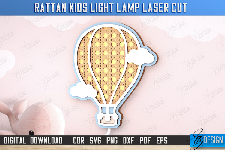 Rattan Kids Lamp Laser Cut | 3D Wall Lantern | Air Ballon