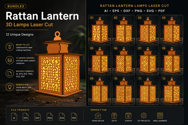 Rattan Lantern SVG. 3D Lamps Laser Cut