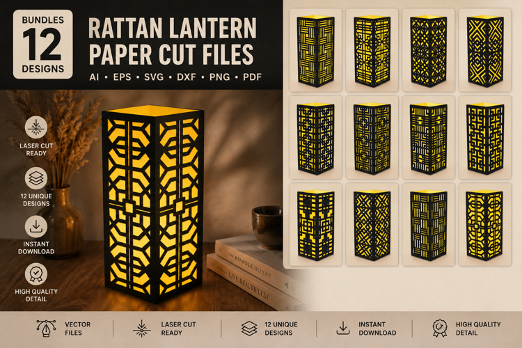Rattan Lantern Paper Cut Files BUNDLES