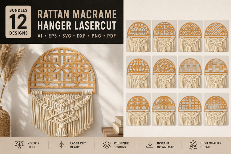 Rattan Macrame Hanger Lasercut BUNDLES