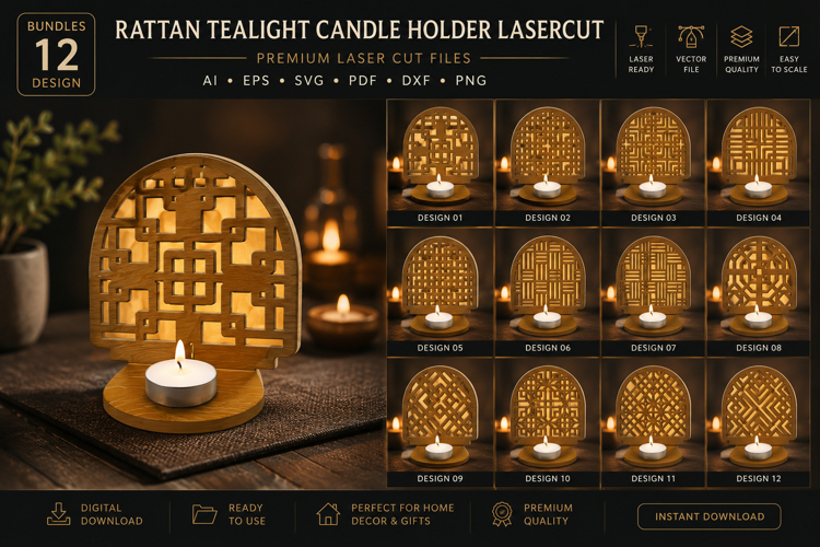 Rattan Tealight Candle Holder Lasercut BUNDLES