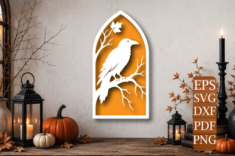 Raven Arch Window Laser Cut SVG example image 1
