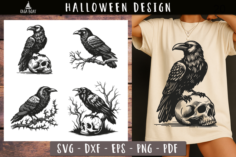 Raven Crow Skull SVG Halloween animal designs