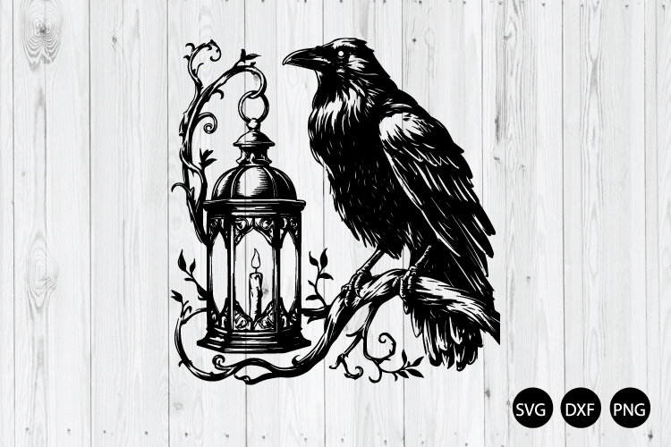 Raven Gothic Lantern SVG, Raven SVG, Halloween SVG example image 1