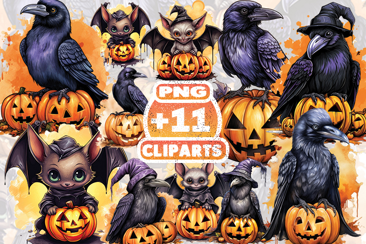 Raven Halloween Sublimation Clipart | Spooky Crow PNG
