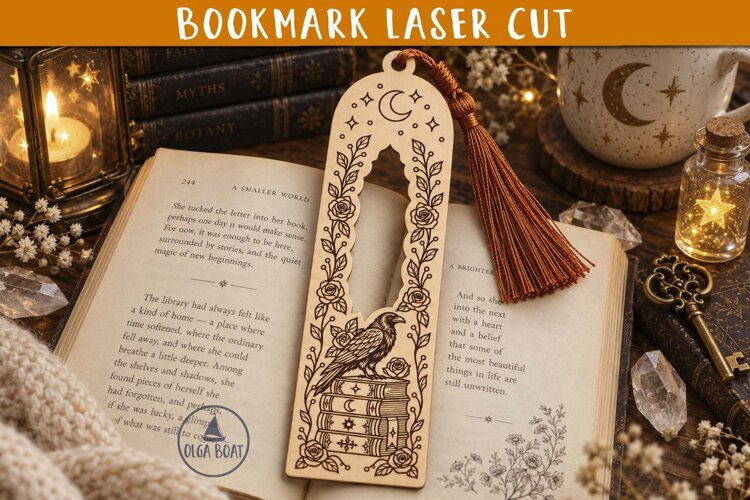 Raven Rose Bookmark SVG Gothic Laser cut design