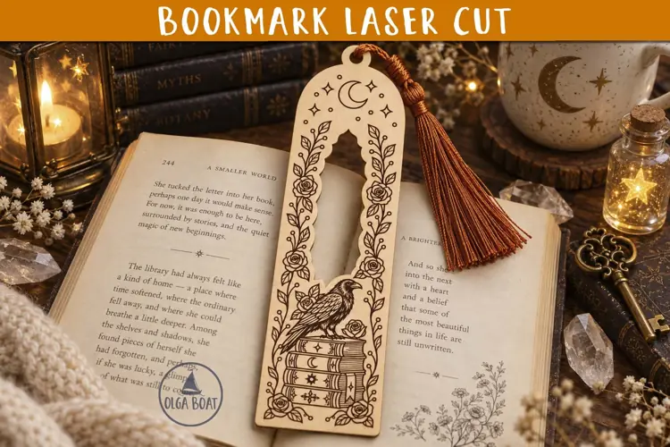 Raven Rose Bookmark SVG Gothic Laser cut design