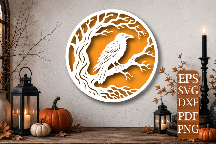 Raven Tree Circle Laser Cut SVG